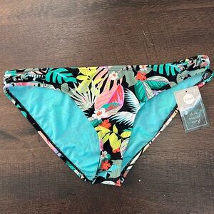 Eidon Women's Tropical Print Bikini Bottom - Black and Green NWT large